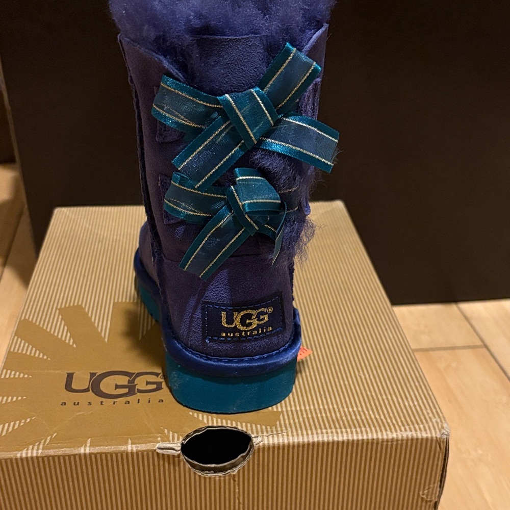UGG Navy Boots with Teal Bows
